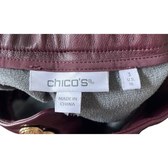 Chico’s Wide Leg Faux Leather Pants Size XL Crop Ankle Burgundy Preppy Mob Wife - Picture 7 of 9